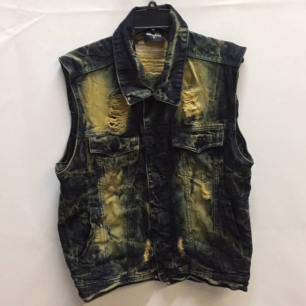 Diamond Stash Distressed Indigo Blue Jean Vest.